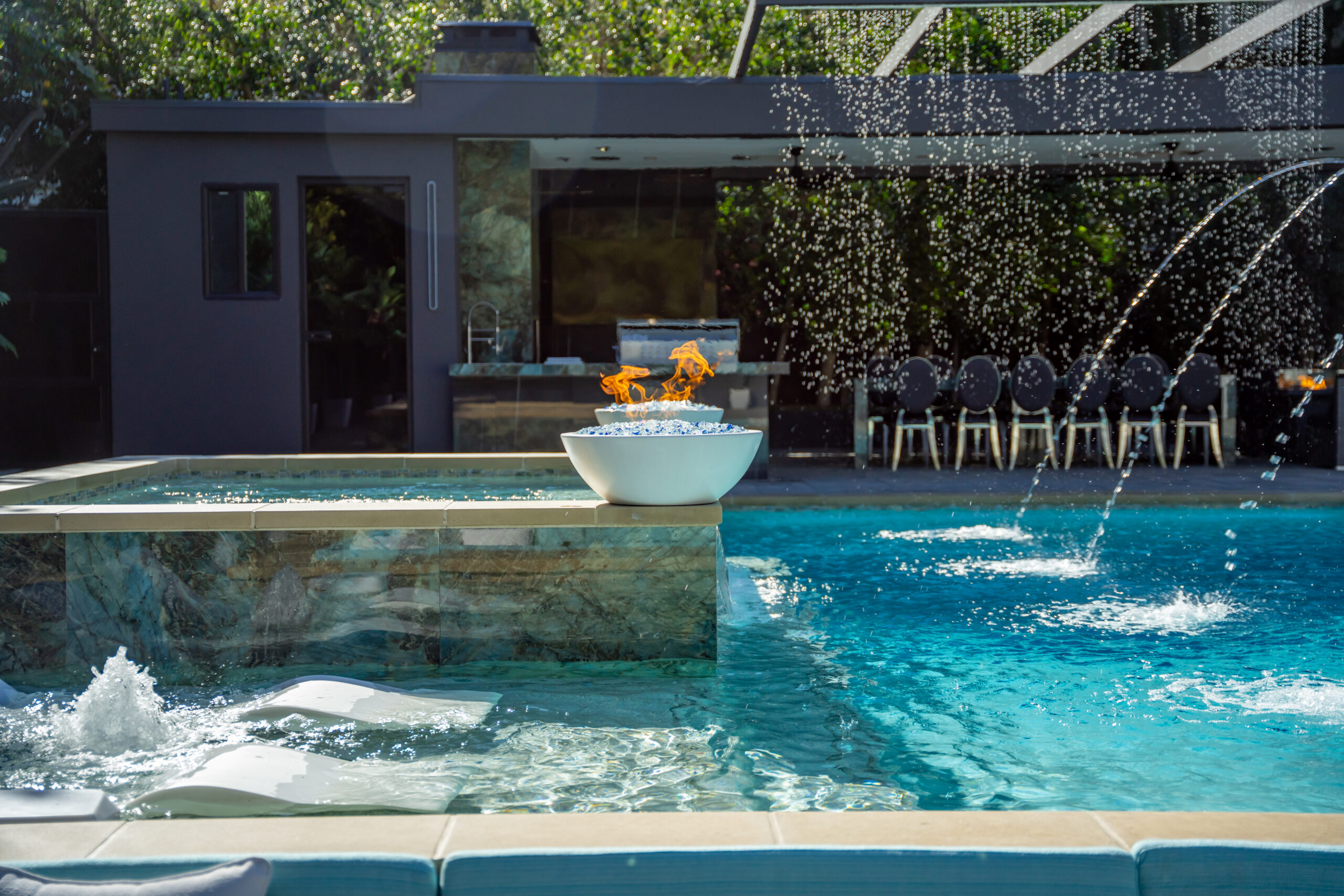New Pool, Baja & Spa with Waterfall and Firepit New Construction in Los Angeles CA