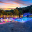 New pool with spa and built-in firepit and waterfall
