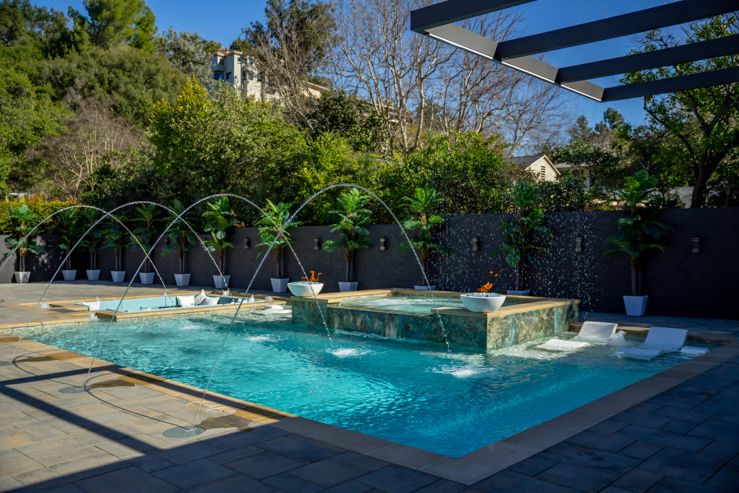 New Pool & Spa with Waterfall New Construction in Los Angeles CA